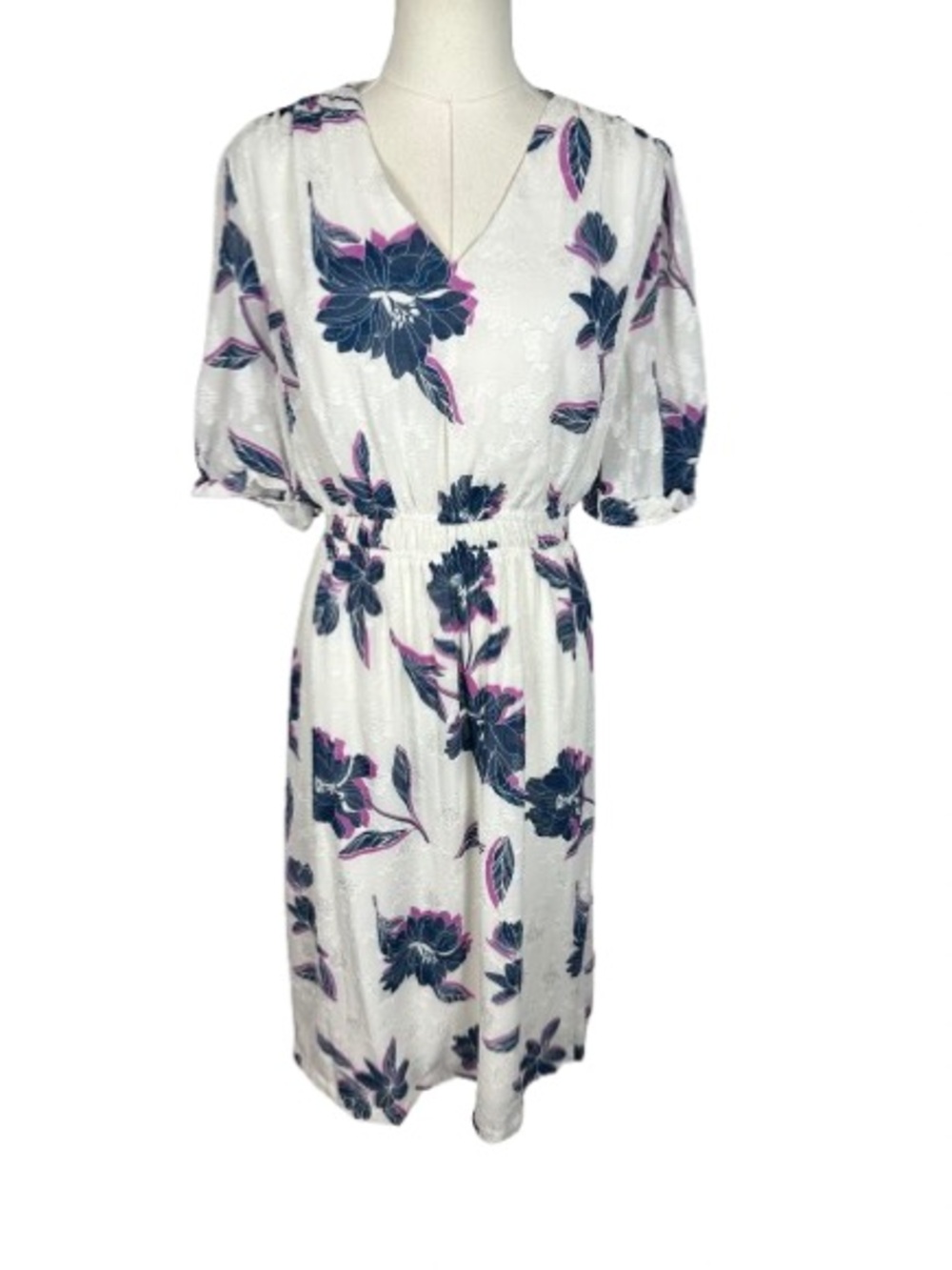 Draper James White Midi Dress with Navy & Pink Floral Print